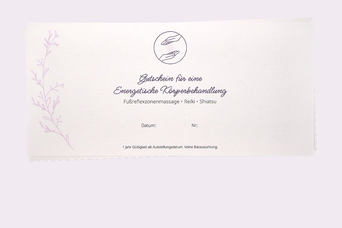 Praxis Energetische Körperbehandlungen Geschenk-Gutschein Reiki